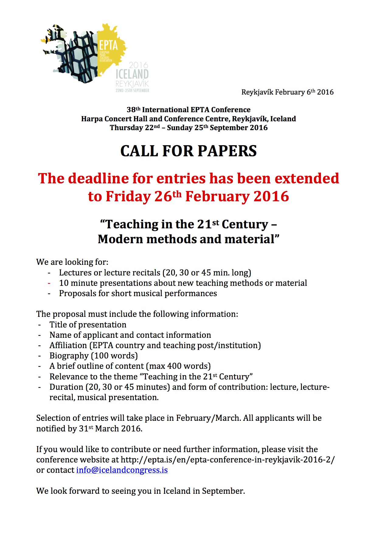 Call for papers extended